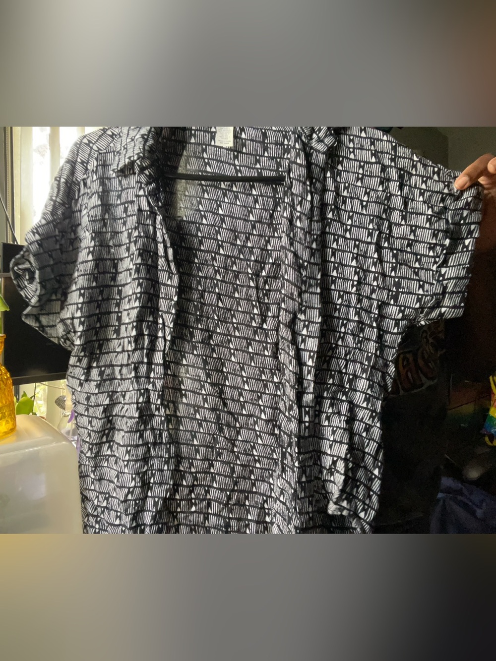 Black & White Geometric Button-Up Shirt
